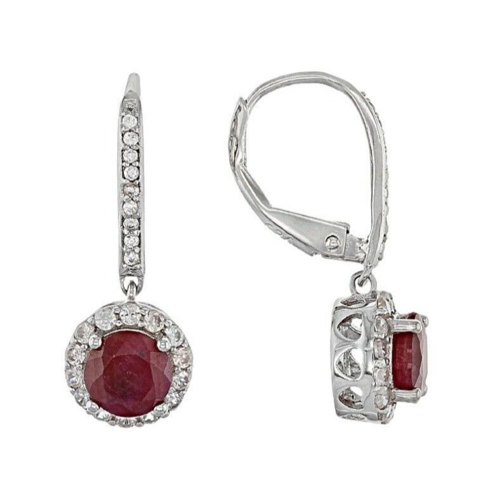 NWT Red Indian Ruby Rhodium Over SS Earrings 2.40c